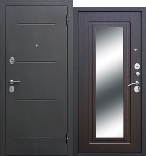 Входная дверь, Цитадель, 7,5 см Гарда Зеркало Фацет, Серебро антикварное/Венге