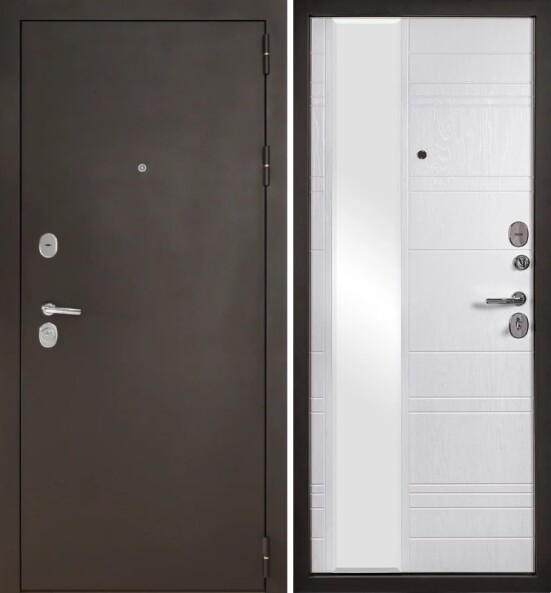 Входная дверь, ФОРТ, 11 Z, зеркало, Черный муар/Дуб белоснежный