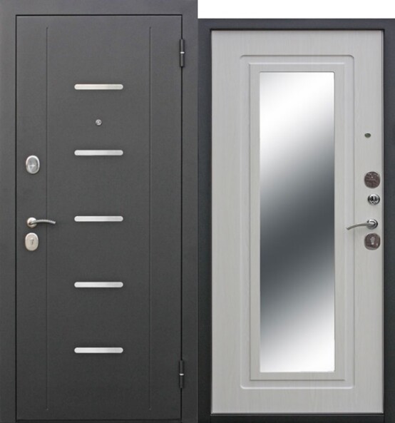 Входная дверь, Цитадель, 7,5 см Гарда Зеркало Фацет, Серебро антикварное/Белый ясень